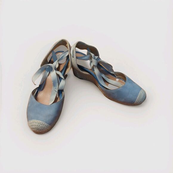 VIONIC Maris Aruba Espadrille Wedge Sandals Womens 10 Blue Ankle Strap - Picture 1 of 8